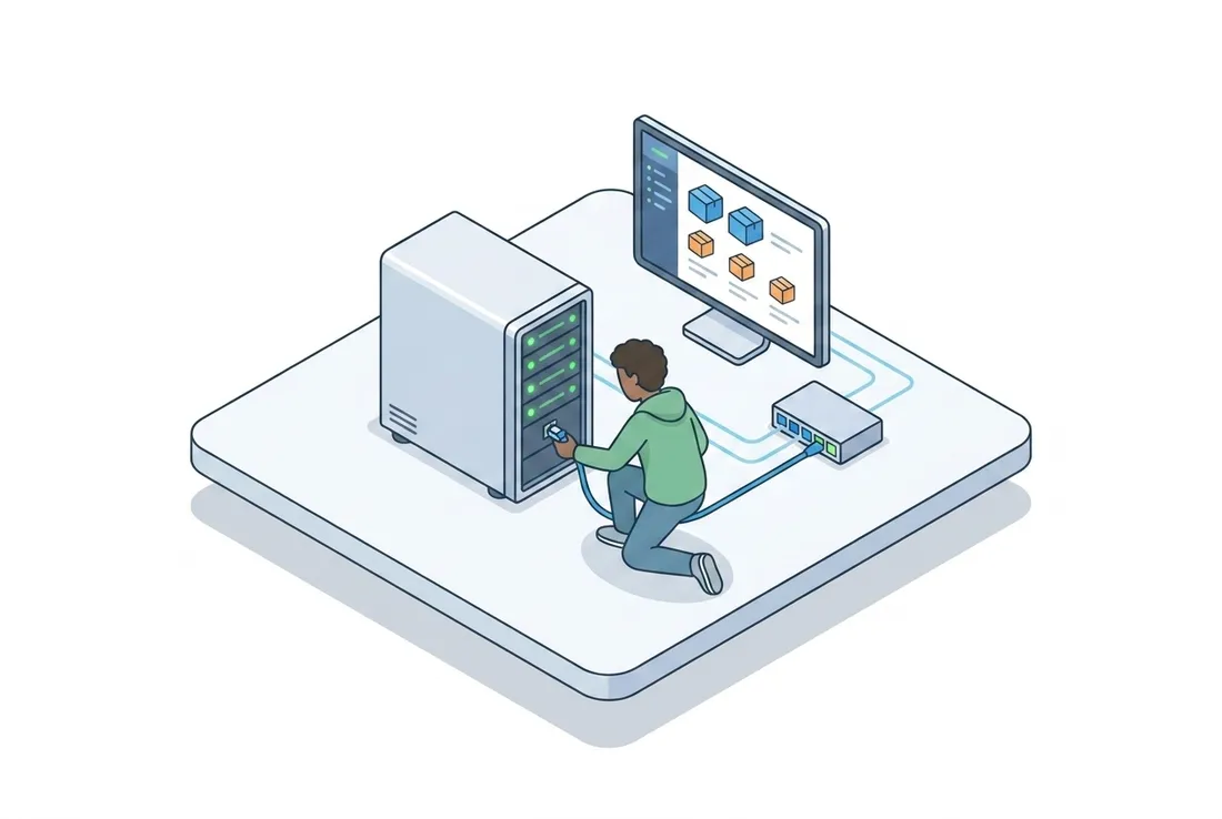 Illustration: Homelab Server Bau (Proxmox & Docker)